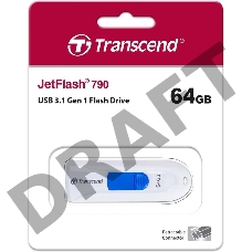 Флеш Диск 64GB Transcend JetFlash 790, USB 3.0, Белый/Синий