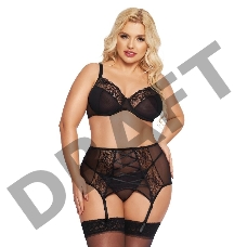 Комплект SoftLine Collection Dolores (бюстгальтер, стринги и пояс для чулок), черный, XL