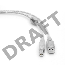 Кабель Cablexpert USB 2.0 Pro, AM/BM, 4,5м, экран, 2 феррит.кольца, прозрачный (CCF-USB2-AMBM-TR-15)