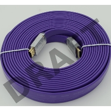 Кабель HDMI v.1.4 10м FLAT плоский, фиолетовый 19M/M 10m феррит.кольца Позолоченные контакты