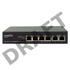 Коммутатор доступа Uniarch SW-2106-P 4х100Mbps PoE(RJ45)+2х100Mbps (RJ45), PoE бюджет макс. до 65 Вт.