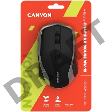 Мышь Canyon 2.4GHz Wireless Rechargeable Mouse with Pixart sensor, 6keys, Silent switch for right/left keys,DPI: 800/1200/1600, Max. usage 50 hours for one time full charged, 300mAh Li-poly battery, Black -Silver, cable length 0.6m, 121*70*39mm, 0.103kg