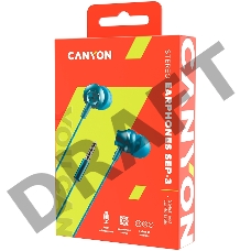 Наушники CANYON CNS-CEP3BG Стерео наушники с микрофоном, металлическая оболочка, 1,2 М, сине-зеленый