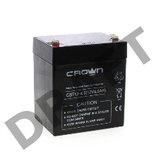 Батарея CROWN CBT-12-4.5, напряжение 12В, ёмкость  4,5 А/Ч, размеры (мм)  90х70х101, вес 1,48 кг, тип клеммы - F2, тип АКБ - свинцово кислотная с загущеным электролитом в гель, срок службы 6 лет