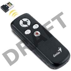 Презентер Genius MEDIA POINTER 100, 5 keys [ESC/F5, Blank, Page Up, Page Down, Laser- Pointer], W 2.4Ghz, 2xAAA, USB, Black. Презентер Genius MEDIA POINTER 100, 5 keys [ESC/F5, Blank, Page Up, Page Down, Laser- Pointer], W 2.4Ghz, 2xAAA, USB, Black.