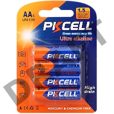 Щелочной/алкалиновый элемент питания PKCELL LR6-4B тип - AA 4 шт в блистере