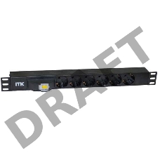 Блок розеток ITK PDU 7 розеток DIN49440 (нем. cтанд.) с LED выключателем, 1U, шнур 2м вилка DIN49441 (нем. станд.), профиль из ПВХ, черный