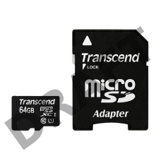 Флеш карта microSDXC 64Gb Class10 Transcend TS64GUSDU1 + adapter