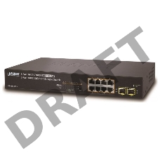 Управляемый коммутатор Planet IPv4/IPv6, 8-Port Managed 802.3at POE+ Gigabit Ethernet Switch  + 2-Port 100/1000X SFP (120W)
