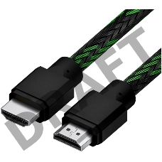 Кабель 2.0m HDMI 2.0, BICOLOR черно-зеленый нейлон, Ultra HD, 4K 60 fps 60Hz/5K*30Hz, 3D, AUDIO, 18.0 Гбит/с, 28AWG