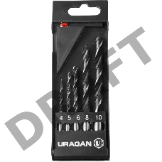 Набор спиральных сверл по дереву URAGAN 5 шт., 4-5-6-8-10 мм