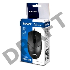 Мышь SVEN RX-30 USB чёрная (2+1кл. 1000DPI, цвет. картон, каб. 2м.