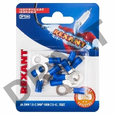 Наконечник кольцевой REXANT изолированный, ø6.5мм, 1.5-2.5мм², НКи 2.5-6 / НКи2-6 / RV2-6, синий, в упак. 10 шт.
