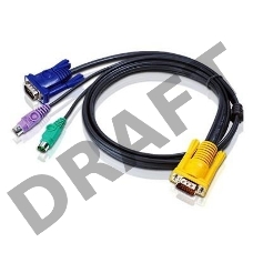 Шнур, мон+клав+мышь PS/2, SPHD15=>HD DB15+2x6MINI-DIN ATEN (2L-5202P) Male-3xMale,  8+6+6 проводов, опрессованный,   1.8 метр., черный