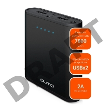 Портативное зарядное устройство Qumo PowerAid 7800, 7800 мА-ч, 2 USB 1A+2A, вход 1А, черный, корпус ABS пластик