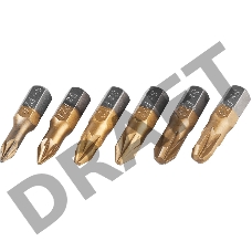 Набор JCB JPL002: Биты, хромомолибденовая сталь S2, титановое покрытие, 6 пред.: PZ№ 0,1,2х2шт, 3х2шт, 25мм