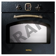 Встраиваемая электрическая духовка Korting OKB 460 RN / 59.8 х 59.5 x 56 см, 6 режимов нагрева, аналоговые часы в классическом стиле Frank Muller, таймер, черный+бронза