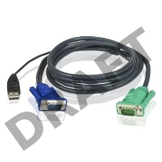 Шнур, мон+клав+мышь USB ATEN, SPHD15=>HD DB15+USB A-Тип, Male-2xMale,  8+4 проводов, опрессованный, 3 метр., черный, (2L-5203U)