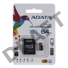 Флеш карта microSDXC 64GB ADATA  UHS-1 CL10 (AUSDX64GUICL10-RA1) + SD adaptor