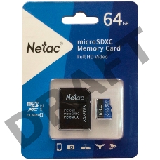 Флеш карта microSDHC 64GB Netac P500 <NT02P500STN-064G-R>  (с SD адаптером) 80MB/s