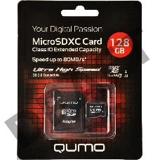Флэш карта Micro SecureDigital 128Gb QUMO QM128GMICSDXC10U1 {MicroSDXC Class 10 UHS-I, SD adapter}