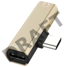 Переходник GCR USB Type C > 3.5mm mini jack + TypeC, золотой, GCR-UC2AUX