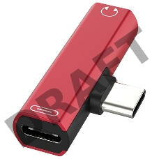 Переходник GCR  USB Type C > 3.5mm mini jack + TypeC, красный, GCR-UC2AUX