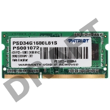 Модуль памяти Patriot SO-DIMM DDR3 4GB PSD34G1600L81S (PC3-12800, 1600MHz, 1.35V)