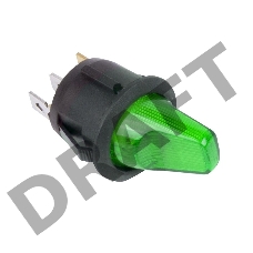 Выключатель клавишный круглый 12V 16А (3с) ON-OFF зеленый  с подсветкой  REXANT