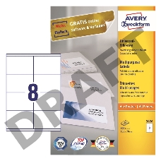 Этикетки Avery Zweckform 3426 A4 105x70мм 8шт на листе/70г/м2/100л./белый матовое самоклей. универсальная