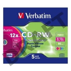 Диск CD-RW Verbatim 700Mb 12x Slim case (5шт) Color (43167)