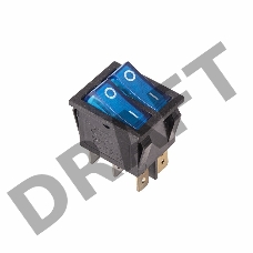 Выключатель клавишный 250V 15А (6с) ON-OFF синий  с подсветкой  ДВОЙНОЙ  REXANT