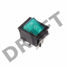 Выключатель клавишный 250V 15А (6с) ON-OFF-ON зеленый  с подсветкой и нейтралью  REXANT