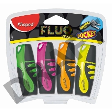 Набор текстовыделителей Maped Fluo peps pocket с мягким корпусом, пишущий узел 1-5мм, устойчивые в солнечному свету чернила, 4 шт