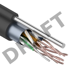 Кабель витая пара F/UTP, категория 5e, PE, 4PR, 24AWG, внешний, черный, с тросом, 305 м