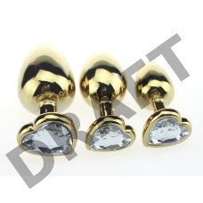 Золотистая пробка с прозрачным кристаллом-сердечком - 7,5 см.