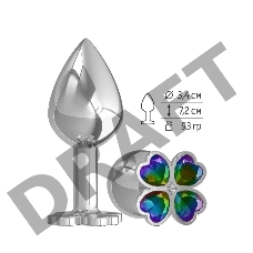 Средняя анальная втулка Silver Клевер с разноцветным кристаллом