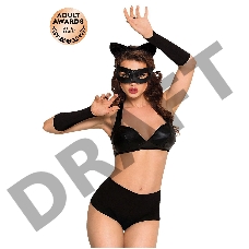 Костюм SoftLine Collection Catwoman (бюстгальтер,шортики,головной убор,маска,перчатки), черный, M