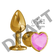 Анальная втулка Gold малая с розовым кристаллом сердце