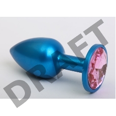 Синяя анальная пробка с розовым кристаллом - 8,2 см.