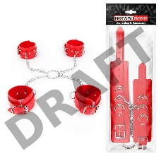 Комплект красных наручников и оков на металлических креплениях с кольцом