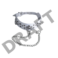 Белый ошейник из кожи с цепочкой-поводком