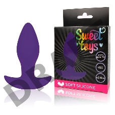 Фиолетовая коническая анальная вибровтулка с ограничителем - 8,5 см.