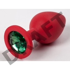 Красная силиконовая анальная пробка с красным стразом - 8,2 см.