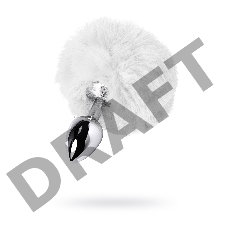 Анальная втулка TOYFA Metal, маленькая, металл+искусственный мех, серебряная, с белым хвостиком, 4,