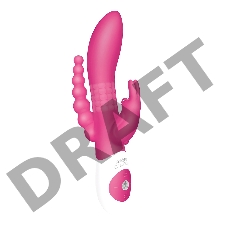 Розовый вибратор-кролик с анальным отростком The Beaded D.P.Rabbit