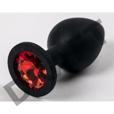 Черная силиконовая анальная пробка с красным стразом - 8,2 см.