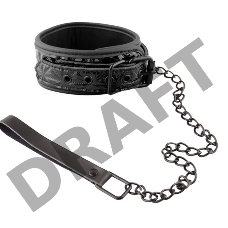 Чёрный кожаный ошейник с поводком Collar With Leash 