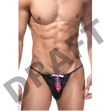 Трусы-стринги черные с клетчатым галстуком