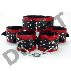 Набор кожаных красно-черных БДСМ-аксессуаров